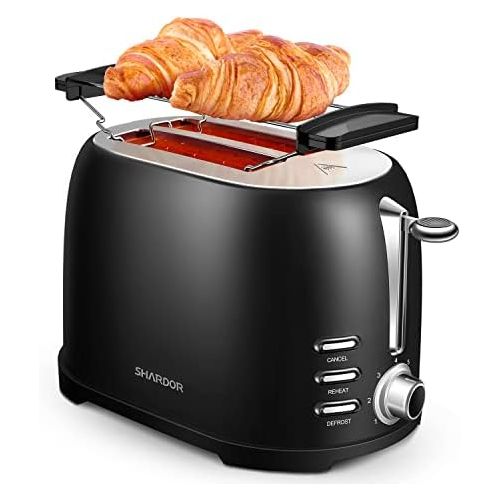  [아마존베스트]SHARDOR Toaster Stainless Steel Black Automatic Toaster Compact 2 Slices with Extra Wide Toast Slots (35 mm), 7 Tanning Levels, 800 W