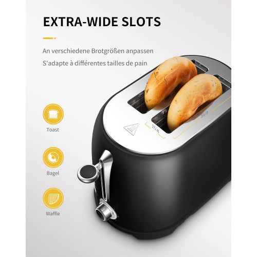  [아마존베스트]SHARDOR Toaster Stainless Steel Black Automatic Toaster Compact 2 Slices with Extra Wide Toast Slots (35 mm), 7 Tanning Levels, 800 W