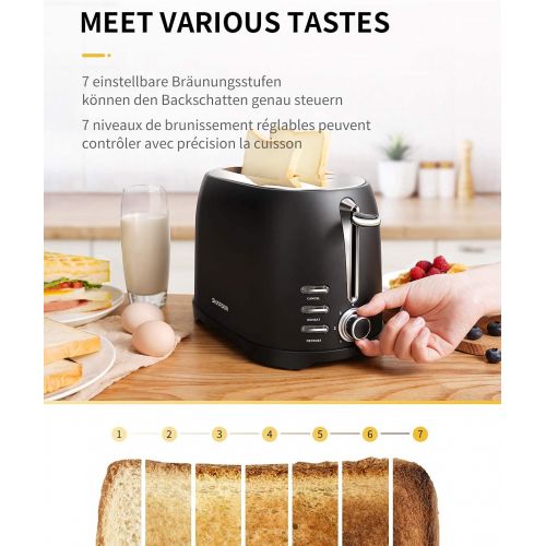  [아마존베스트]SHARDOR Toaster Stainless Steel Black Automatic Toaster Compact 2 Slices with Extra Wide Toast Slots (35 mm), 7 Tanning Levels, 800 W