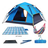 SHARESUN Outdoor Camping Tent, Fully Automatic Double Door Double Door Rainproof Breathable UV Field Dome Tentage 3-4 People, Travel Beach Garden Wigwam, 220200125CM, Blue