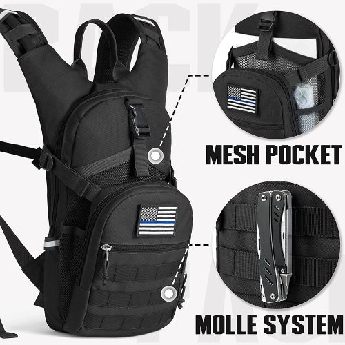  SHARKMOUTH Tactical MOLLE Hydration Pack Backpack 900D with 2L Leak-Proof Water Bladder, Keep Liquids Cool for Up to 4 Hours, Daypack for Hiking, Cycling, Running, Hunting, USA Fla