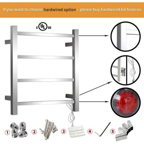  SHARNDY Towel Warmers Heated Towel Rail Square Bars ETW13-2A Towel Warmer for Bathroom Polish Chrome