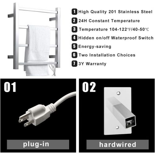  SHARNDY Towel Warmers Heated Towel Rail Square Bars ETW13-2A Towel Warmer for Bathroom Polish Chrome