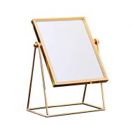 SHARON-Mirror Desktop HD Square Rotatable 360° Vanity Mirror, Copper Edge, Suitable for Bathroom Bedroom Dressing Table 14x23.5cm (Gold)