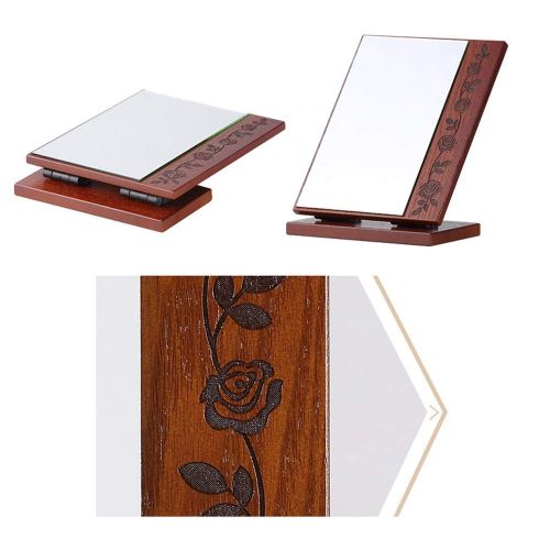  SHARON-Mirror Simple Solid Wood Carved Foldable Desktop Vanity Mirror with Adjustable Angle of 90~180°, Suitable for Bathroom Dressing Table Bedroom Decoration Countertop, 3 Sizes (Brown) (Size