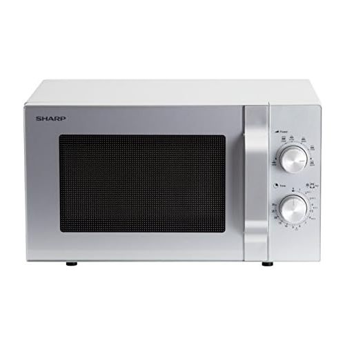  Sharp R204S Solo-Mikrowelle / 20 L / 800 W / 6 Leistungsstufen / Zeitschaltuhr von 30 Minuten bis 00 Sekunden / Gewichtgesteuertes Auftauen / Glasdrehteller (24,5 cm) / silber