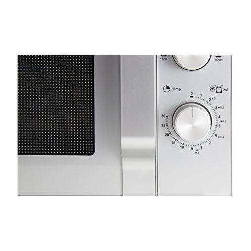  Sharp R204S Solo-Mikrowelle / 20 L / 800 W / 6 Leistungsstufen / Zeitschaltuhr von 30 Minuten bis 00 Sekunden / Gewichtgesteuertes Auftauen / Glasdrehteller (24,5 cm) / silber