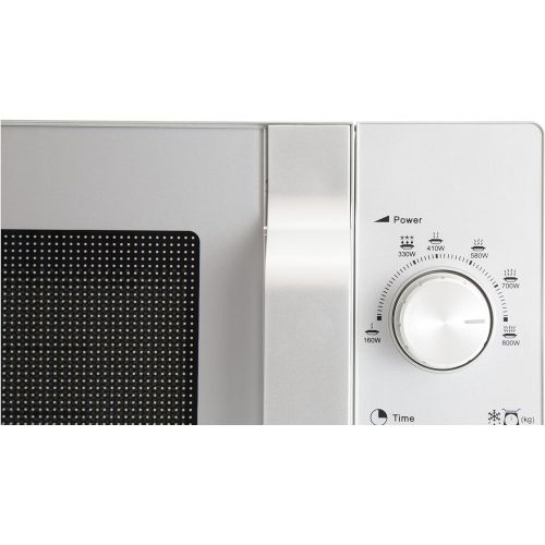  Sharp R204S Solo-Mikrowelle / 20 L / 800 W / 6 Leistungsstufen / Zeitschaltuhr von 30 Minuten bis 00 Sekunden / Gewichtgesteuertes Auftauen / Glasdrehteller (24,5 cm) / silber