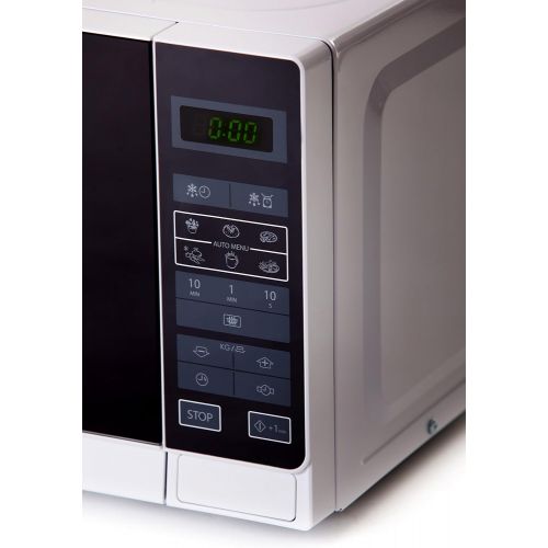  Sharp R242INW Solo-Mikrowelle / 20 L / 800 W / 5 Leistungsstufen / 8 Automatikprogramme / Gewicht- und zeitgesteuerte Auftauen / Kindersicherung / Energiesparmodus / Glasdrehteller