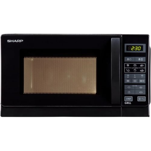  Sharp R642BKW 2-in-1 Mikrowelle mit Grill / 20 L / 800 W / 1000 W Quarzgrill / 8 Automatikprogramme / Timer / Kindersicherung / Energiesparmodus / Glasdrehteller (25,5 cm) / schwar