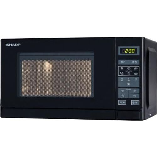  Sharp R242BKW Solo-Mikrowelle / 20 L / 800 W / 5 Leistungsstufen / 8 Automatikprogramme / Gewicht und zeitgesteuerte Auftauen / Kindersicherung / Energiesparmodus / Glasdrehteller