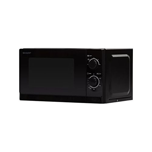  Sharp R200BKW Solo-Mikrowelle / 20 L / 800 W / 5 Leistungsstufen / Timer von 35 Minuten bis 00 Sekunden / gewichtgesteuertes Auftauen / Energiesparmodus / Glasdrehteller (25,5 cm)