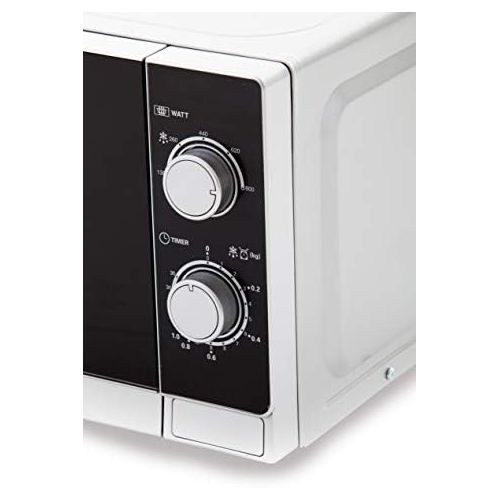  Sharp R200INW Solo-Mikrowelle / 20 L / 800 W / 5 Leistungsstufen / Timer von 35 Minuten bis 00 Sekunden / gewichtgesteuertes Auftauen / Energiesparmodus / Glasdrehteller (25,5 cm)