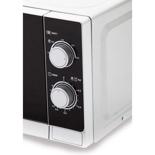  Sharp R200INW Solo-Mikrowelle / 20 L / 800 W / 5 Leistungsstufen / Timer von 35 Minuten bis 00 Sekunden / gewichtgesteuertes Auftauen / Energiesparmodus / Glasdrehteller (25,5 cm)