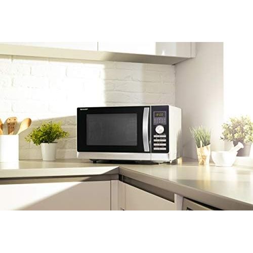  [아마존베스트]Sharp R843INW 3-in-1 microwave with hot air, grill and convection / 25 L / 800 W / 1000 W grill / 2500 convection / 10 automatic programs / pizza program / metal turntable (30 cm)