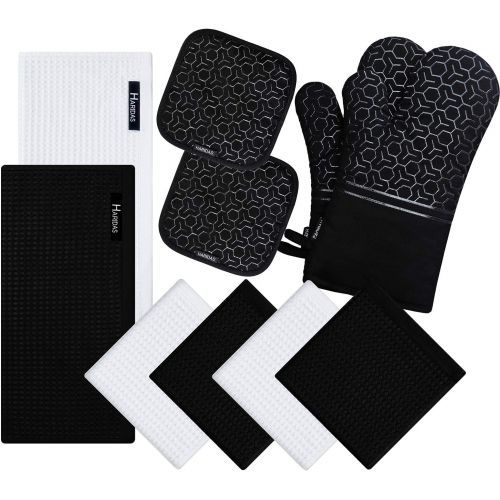  [아마존베스트]SHAWNTOO 10 Piece Set Silicone Oven Mitts and Pot Holder，with Kitchen Towels and Dish Cloths ，500 Degree Heat Resistant Soft Lining Oven Mitts，Quick Drying Dish Towel，for Kitchen Baking BBQ