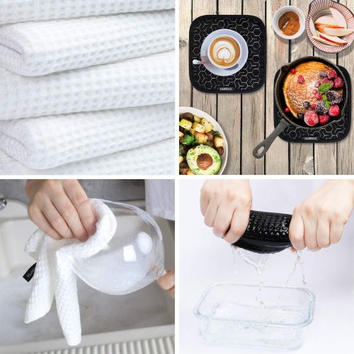  [아마존베스트]SHAWNTOO 10 Piece Set Silicone Oven Mitts and Pot Holder，with Kitchen Towels and Dish Cloths ，500 Degree Heat Resistant Soft Lining Oven Mitts，Quick Drying Dish Towel，for Kitchen Baking BBQ