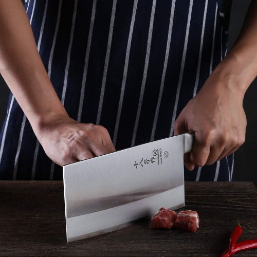  SHI BA ZI ZUO Kitchen Knife 8 Inches Versatile Butcher Cleaver Chopper Knife Slicing Meat Chopping Bones for Home Kitchen and Restaurant