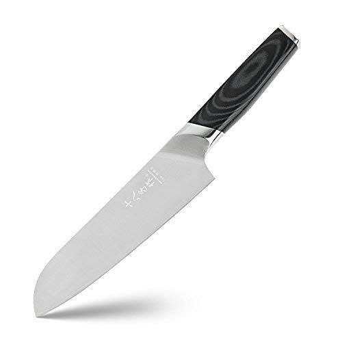  SHI BA ZI ZUO Santoku Knife 7 inch Stainless Steel Vegetable Knife with Ergonomic Handle