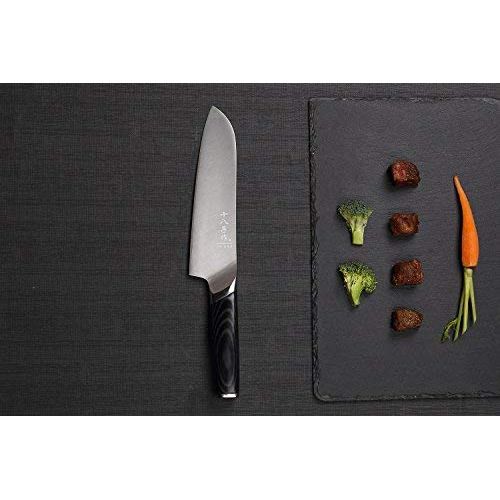  SHI BA ZI ZUO Santoku Knife 7 inch Stainless Steel Vegetable Knife with Ergonomic Handle