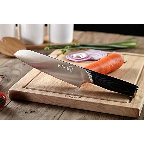  SHI BA ZI ZUO Santoku Knife 7 inch Stainless Steel Vegetable Knife with Ergonomic Handle