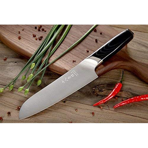  SHI BA ZI ZUO Santoku Knife 7 inch Stainless Steel Vegetable Knife with Ergonomic Handle