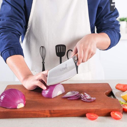  SHI BA ZI ZUO Chef Knife Chinese Cleaver Kitchen Knife Superior Class 7-inch Stainless Steel Knife with Ergonomic Design Comfortable Wooden Handle