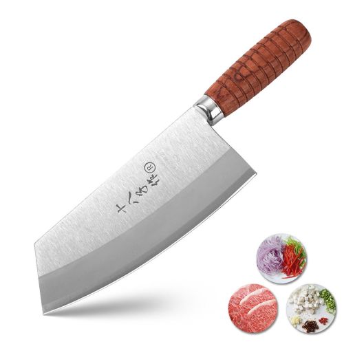  SHI BA ZI ZUO Chef Knife Chinese Cleaver Kitchen Knife Superior Class 7-inch Stainless Steel Knife with Ergonomic Design Comfortable Wooden Handle