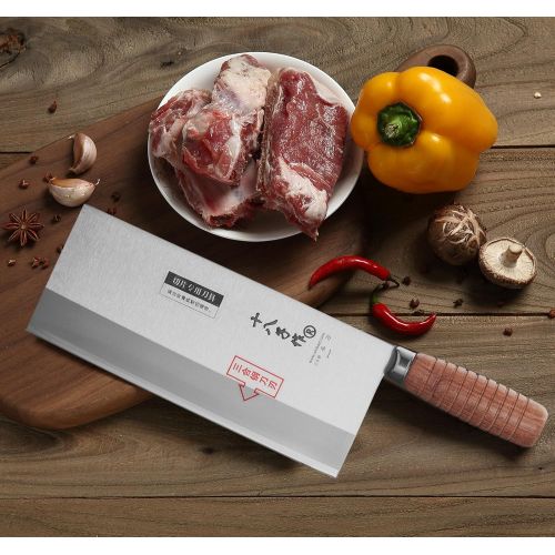  SHI BA ZI ZUO 9-inch Kitchen Knife Professional Chef Knife Stainless Steel Vegetable Knife Safe Non-stick Coating Blade with Anti-slip Wooden Handle