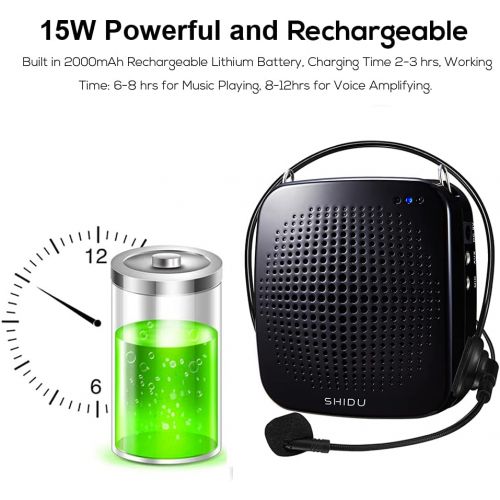  [아마존베스트]SHIDU Voice Amplifier Mini Portable Rechargeable Ultralight Voice Amplifier Speaker with Headset Microphone Megaphone for Teachers Trainers Leads Ones