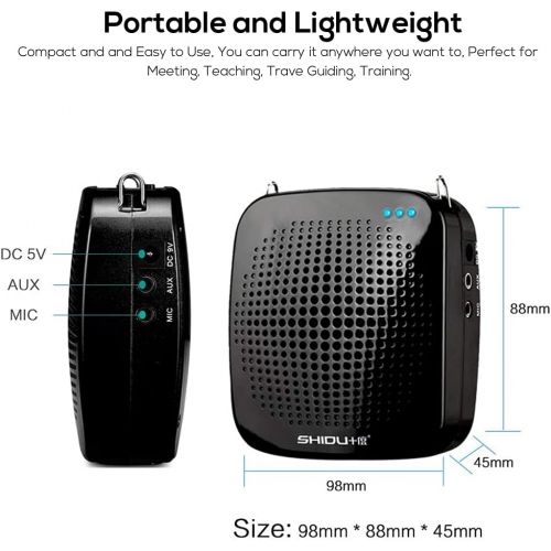  [아마존베스트]SHIDU Voice Amplifier Mini Portable Rechargeable Ultralight Voice Amplifier Speaker with Headset Microphone Megaphone for Teachers Trainers Leads Ones