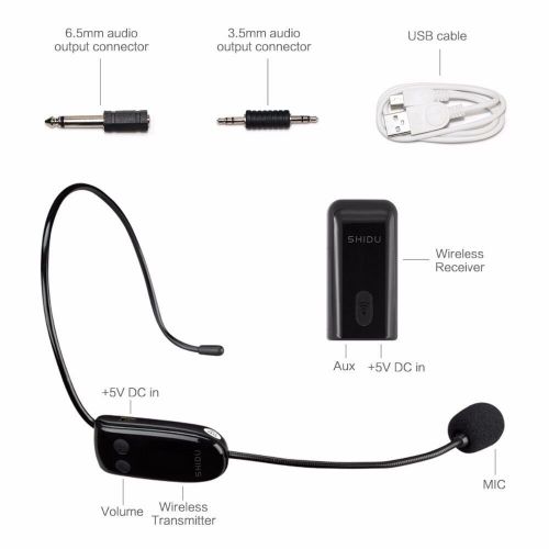  SHIDU UHF Wireless Microphone Headset Super-powerful Wall-through Headset mic with 2 in 1 Handheld, Stable Wireless Transmitter for Voice Amplifier, PC,Speaker, Compatible with All AUX A