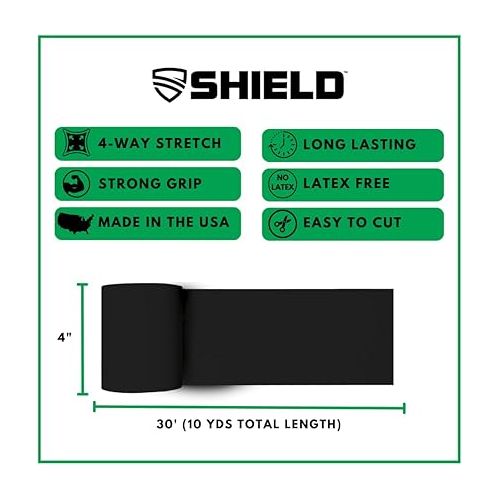  SHIELD Turf Tape Pro XL | Turf Tape for Arms Football - Made in USA - Black, 4-Way Stretch, 30 Feet, Medical Grade Adhesive, Wide Football Turf Tape, Waterproof, Long Lasting 4 in x 30 ft