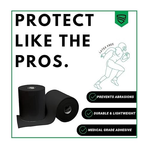  SHIELD Turf Tape Pro XL | Turf Tape for Arms Football - Made in USA - Black, 4-Way Stretch, 30 Feet, Medical Grade Adhesive, Wide Football Turf Tape, Waterproof, Long Lasting 4 in x 30 ft
