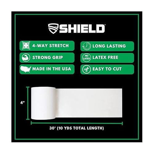 SHIELD Turf Tape Pro XL | Turf Tape for Arms Football - MADE in USA - White, 4-Way Stretch, 30 Feet, Medical Grade Adhesive, Wide Football Turf Tape, Waterproof, Long Lasting 4 in x 30 ft