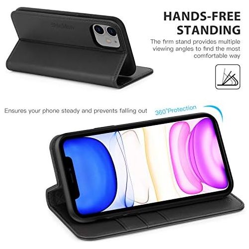  [아마존베스트]SHIELDON iPhone 11 Case, iPhone 11 Wallet Case, Genuine Leather Magnetic Cover Kickstand RFID Blocking Card Slot with TPU Shockproof Protective Cover Compatible with iPhone 11 (6.1