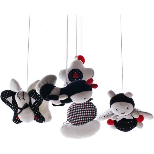  SHILOH Baby Infant Crib Stroller Mobile Hanging Rattles Set 5 PCS, Without Rings (White & Black)