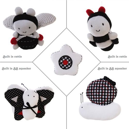  SHILOH Baby Infant Crib Stroller Mobile Hanging Rattles Set 5 PCS, Without Rings (White & Black)