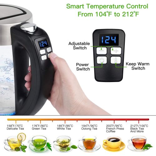  SHINE HAI Electric Kettle (BPA Free) - Fast Boiling Temperature Control Kettle (1.8L) Cordless,1200W Hot Water Kettle  Glass Tea Kettle, Tea Pot  Hot Water Dispenser