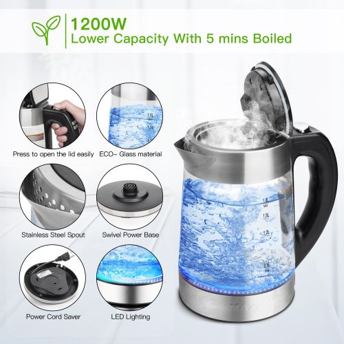  SHINE HAI Electric Kettle (BPA Free) - Fast Boiling Temperature Control Kettle (1.8L) Cordless,1200W Hot Water Kettle  Glass Tea Kettle, Tea Pot  Hot Water Dispenser