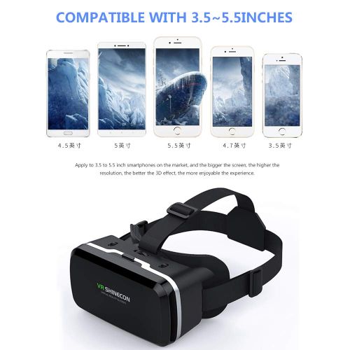  SHINECON VR Headset with Remote Control, Watch 3D Movies and Play Games, VR Glasses can Adjust The Distance, iOS and Android Smartphones can be Used