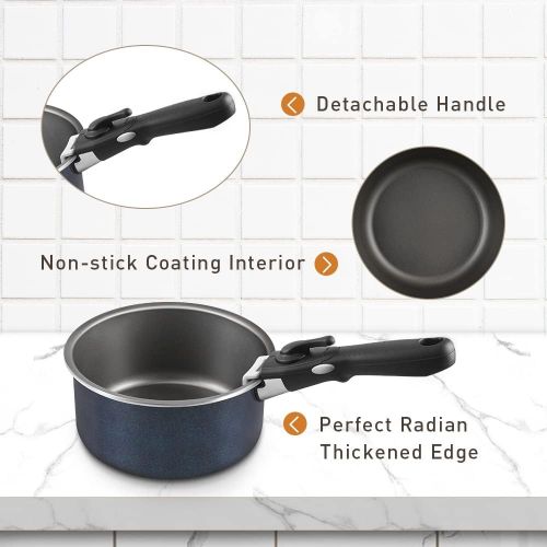  SHINEURI 3 Pieces Removable Handle Cookware, Stackable Pots And Pans Set, Nonstick Pot and Pan Set,Nonstick Frying Pans for Home & Camping, Dishwasher Safe, Oven Safe - 8/9.5 inch