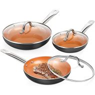 [아마존베스트]SHINEURI 6 Pieces Nonstick Copper Pan Set - 8 / 9.5 /11 inch, Frying Pan Set with Lid, Fry Pan Set with Induction Base & Stainless Steel Handle, Suitable for Cooking Saute Vegetabl