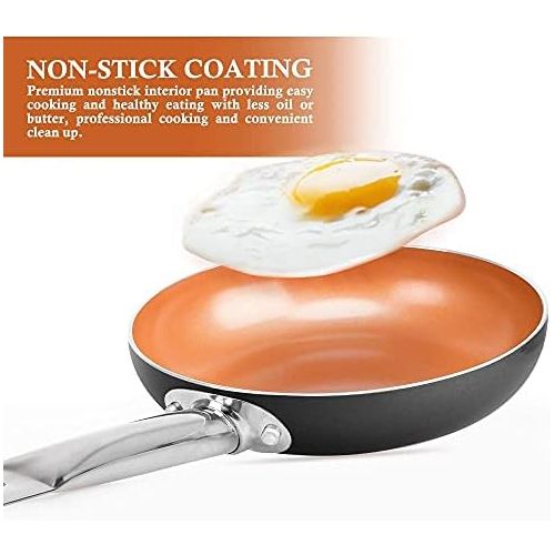  [아마존베스트]SHINEURI 6 Pieces Nonstick Copper Pan Set - 8 / 9.5 /11 inch, Frying Pan Set with Lid, Fry Pan Set with Induction Base & Stainless Steel Handle, Suitable for Cooking Saute Vegetabl