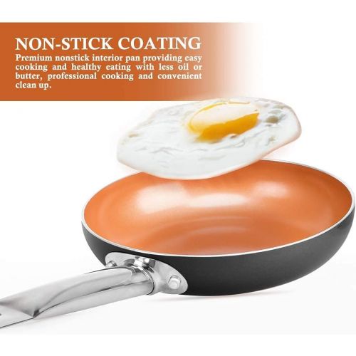  [아마존베스트]SHINEURI 6 Pieces Nonstick Copper Pan Set - 8 / 9.5 /11 inch, Frying Pan Set with Lid, Fry Pan Set with Induction Base & Stainless Steel Handle, Suitable for Cooking Saute Vegetabl