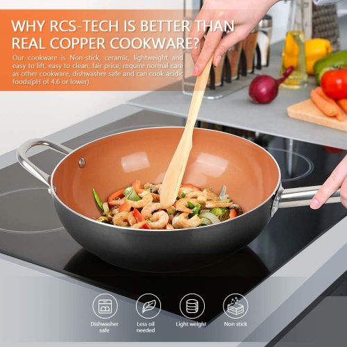  [아마존베스트]SHINEURI 3 Pieces Copper Nonstick Ceramic Fry Pan Set - 12 Inch Woks and Stir Fry Pans with Lid & Stainless Steel Steamer Basket Copper Skillet with Induction Base for Induction Ga