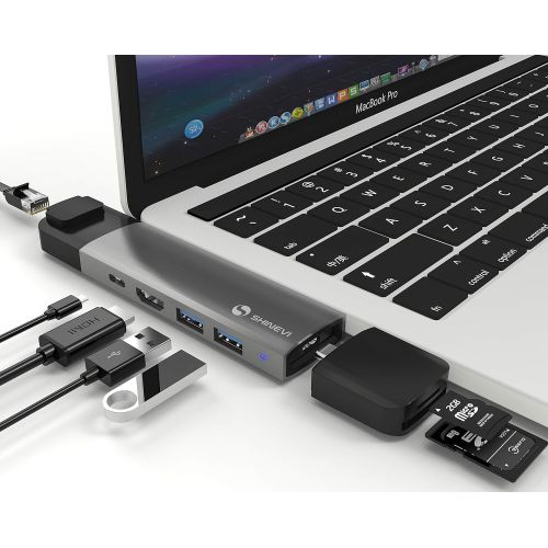  USB C Hub, SHINEVI Modular 8-in-1 USB Type-C Hub with HDMI, Thunderbolt 3 Hub for MacBook Air 2018 MacBook Pro 201820172016, Gigabit Ethernet, 3 USB 3.0, MicroSDSD Card Reader,