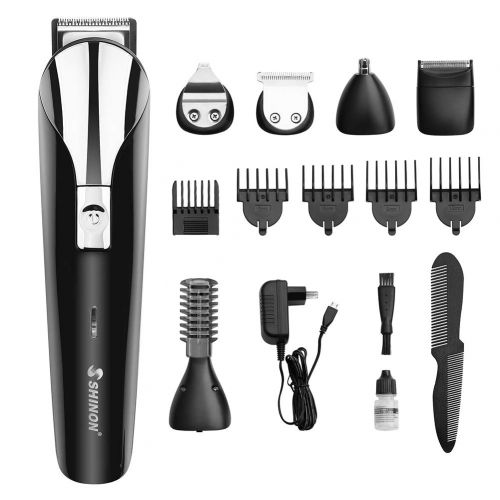  SHINON Hair Clipper, Rechargeable Cordless Haircut Kit All in One Grooming Kit for Beard Ear Nose and Body Precision Trimmer with Comb, 4 guide combs, Guides, USB Fast Charge