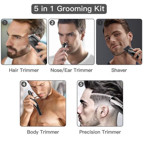  SHINON Hair Clipper, Rechargeable Cordless Haircut Kit All in One Grooming Kit for Beard Ear Nose and Body Precision Trimmer with Comb, 4 guide combs, Guides, USB Fast Charge