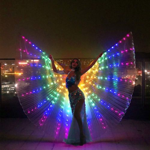  할로윈 용품SHINYOU LED Isis Wings Glow Light Up Belly Dance Costumes with Sticks Performance Clothing Carnival Halloween